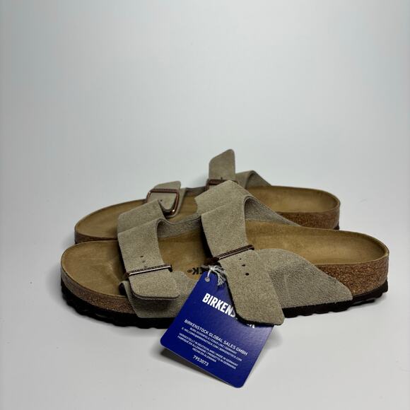 Birkenstock Unisex Arizona Suede Leather Two Strap Sandals in Taupe (Narrow) - Picture 3 of 8